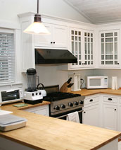 kitchen with butcher block counters