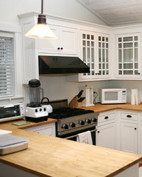 kitchen with butcher block counters
